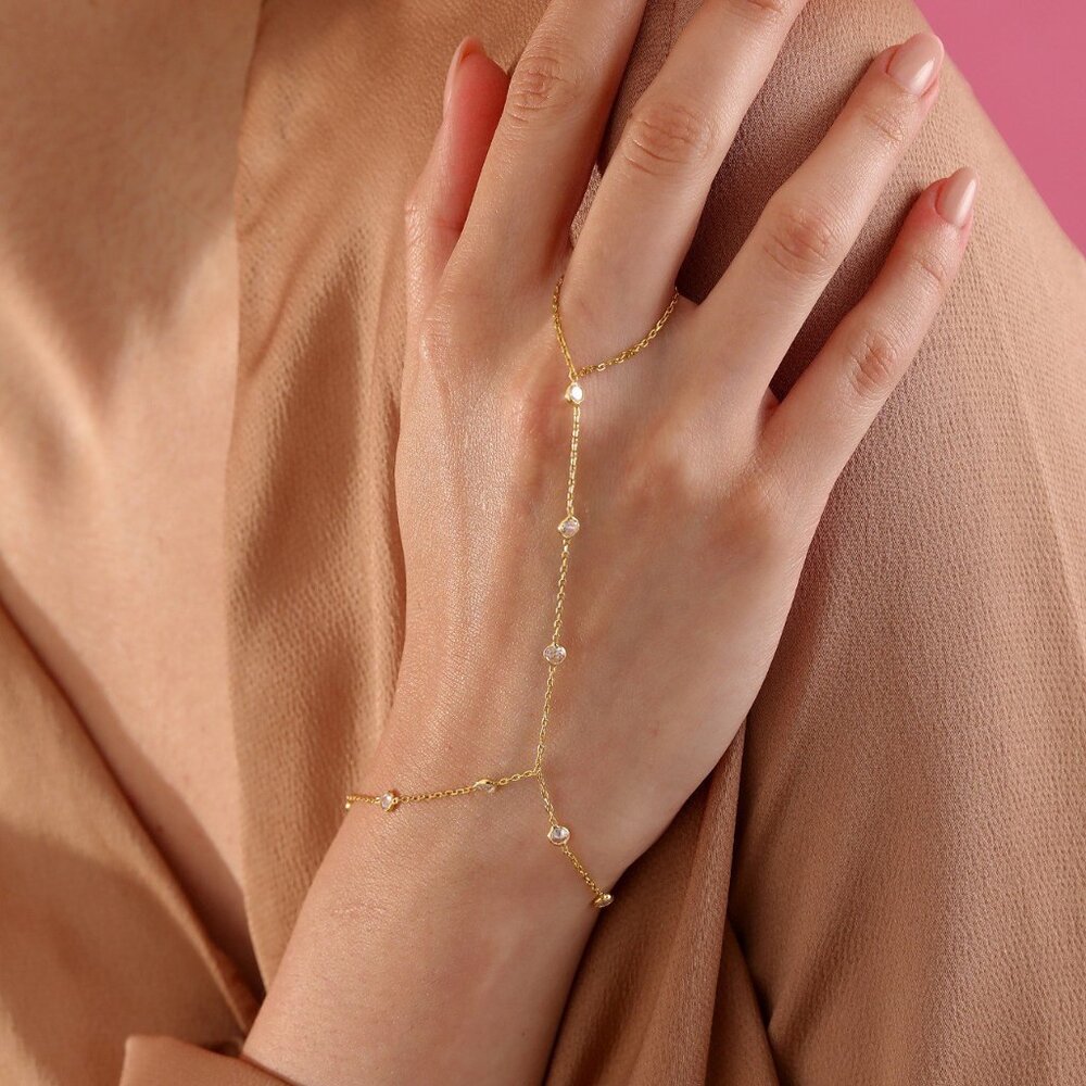 925 Sterling Silver - Personalized 14K Gold Hand Chain,Jewelry,Slave Bracelet